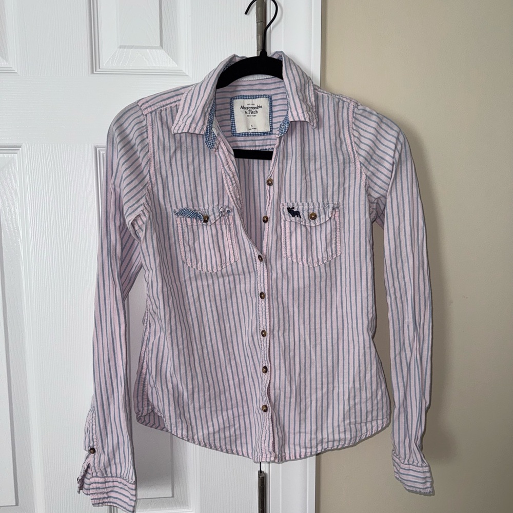 Abercrombie & Fitch Pink and Blue Striped Shirt